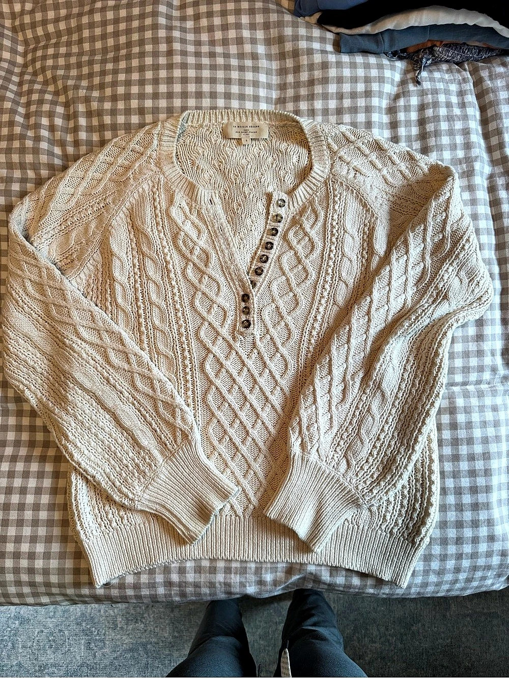 Sézane Bree Jumper Cable Knit Sweater in Cream Size Small
